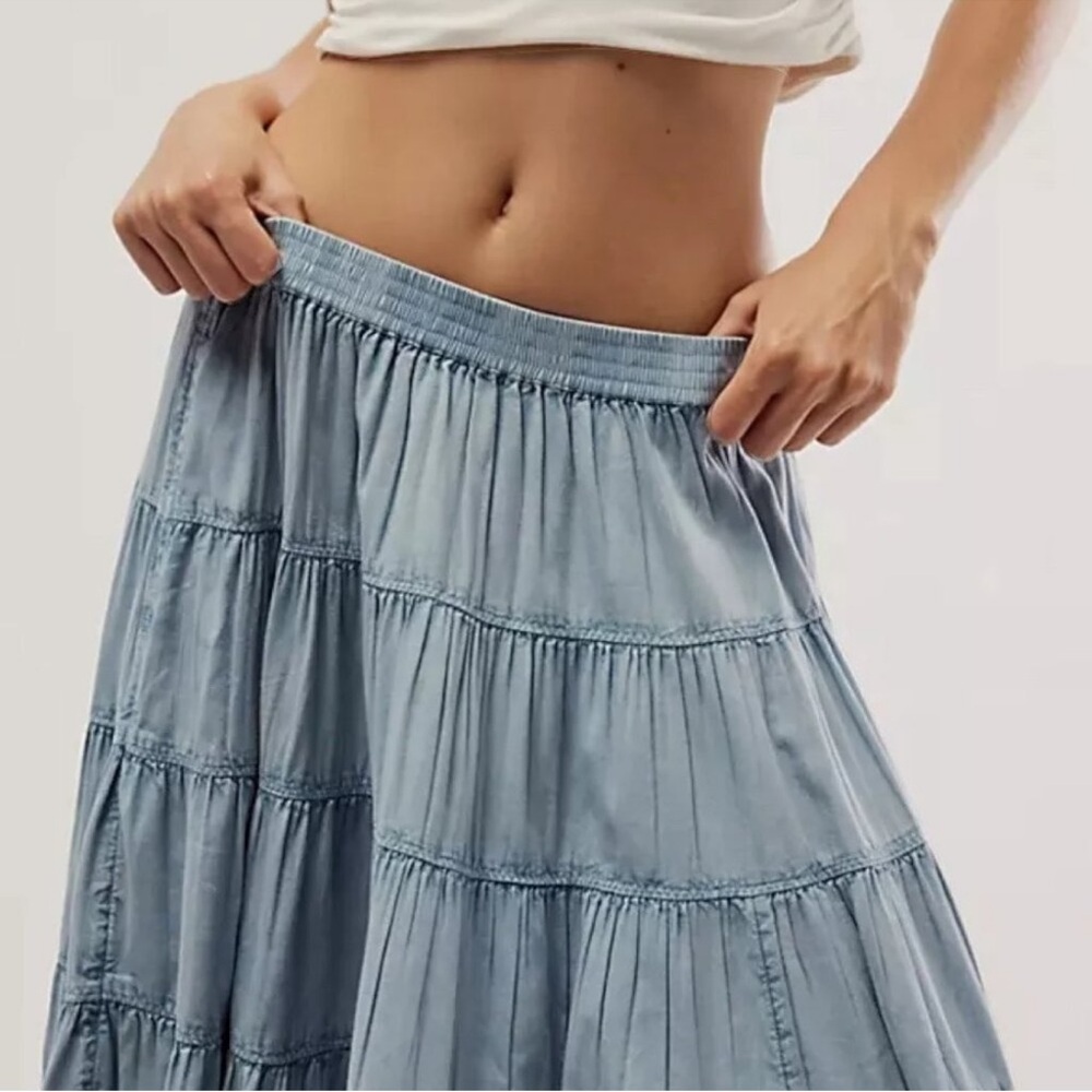 Free people in full swing Women's Light Blue Tiered Skirt
